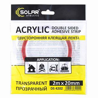 Двостороння клейка стрічка 5 м х 20 мм прозора Solar