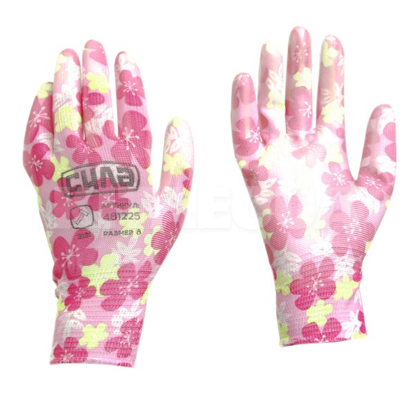 Перчатки рабочие полиуретановые розовые "Маргаритки" 8" СИЛА (481224)