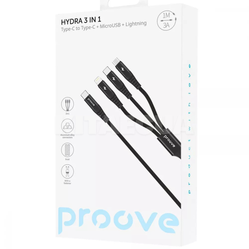 Кабель Proove Hydra 3 in1 Type-C + Micro USB + Lightning (1m) PROOVE (602440001)