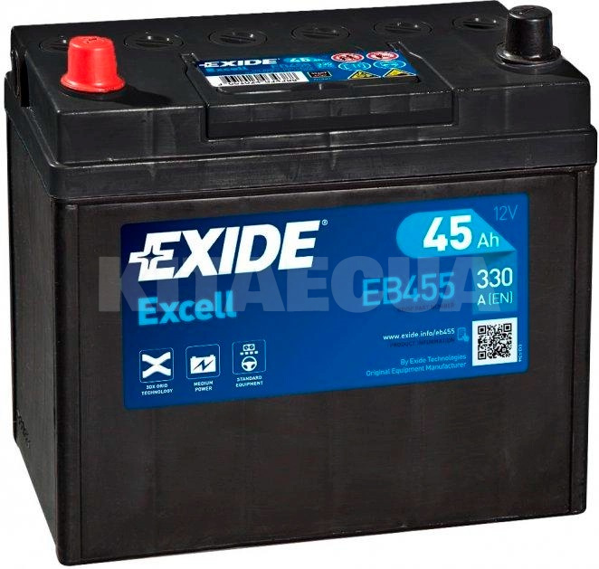 Аккумулятор автомобильный 45Ач 330А "+" слева EXIDE (EB455-EXIDE)