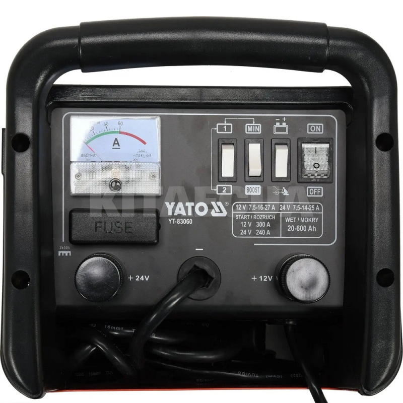Пуско-зарядное устройство для акамулятора 12/24В 240А 600Ач трансформаторное YATO (YT-83060) - 2