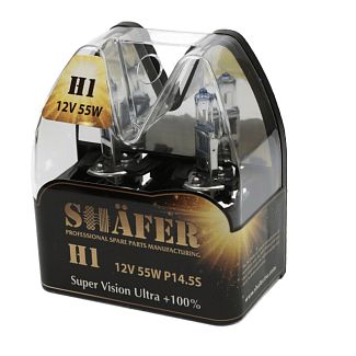 Галогенні лампи H1 55W 12V Super Vision Ultra +100% Комплект SHAFER