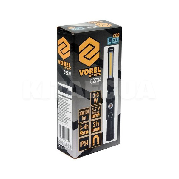 Фонарь аккумуляторный COB-LED 3 Вт 300-100 Лм USB зарядка VOREL (82734) - 2