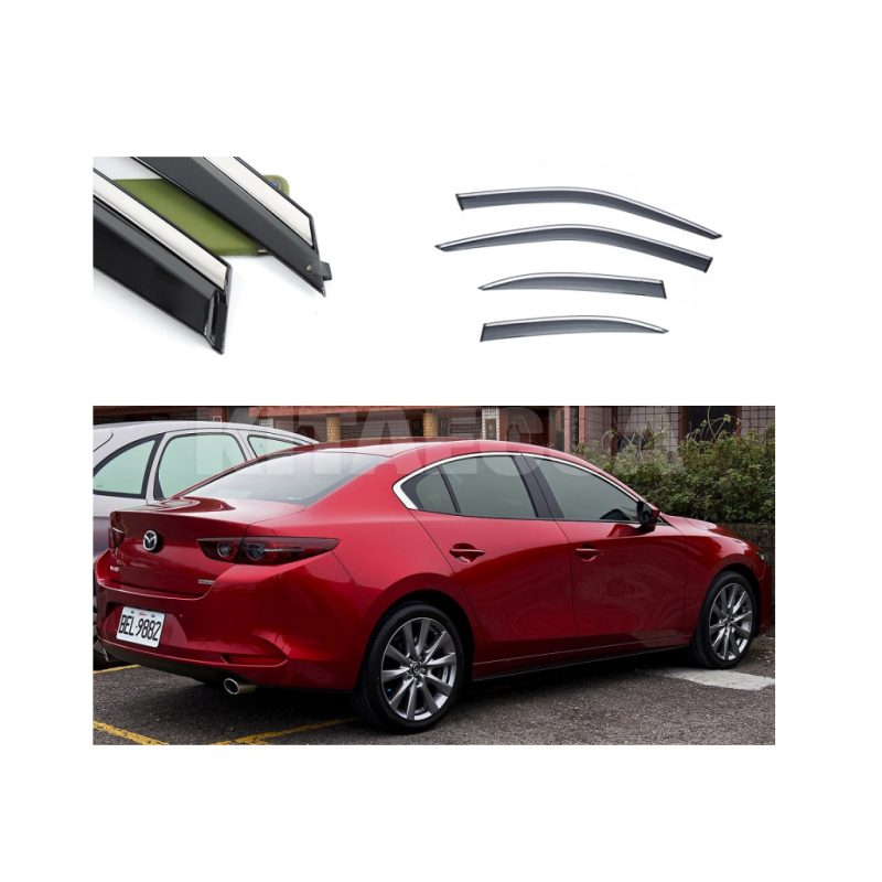 Дефлектори вікон (Вітровики) з нержавіючої сталі 3D на Mazda 3 (2020-н.в) 4 шт. FLY (BMDM32023-W/S)