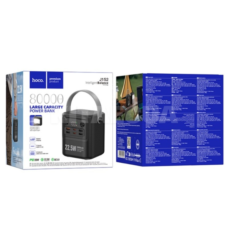 Портативний акумулятор J152 80000 mAh 22.5W+PD65W+QC3.0 чорний HOCO (00000072030) - 2