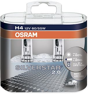 Галогенні лампи Н4 60/55W 12V Silverstar +60% комплект Osram