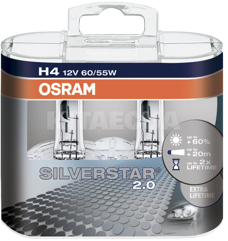 Галогенні лампи Н4 60/55W 12V Silverstar +60% комплект Osram (OSR64193SV2DUO)