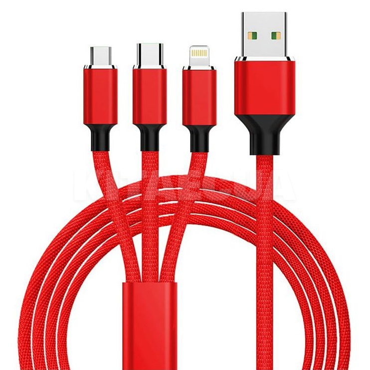 Кабель 3в1 USB - Lightning/microUSB/Type-C SC-330 1.2м красный XoKo (SC-330-RD)