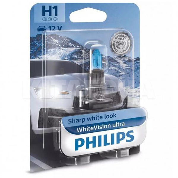 Галогенна лампа H1 55W 12V White Vision Ultra +60% PHILIPS (12258WVUB1)