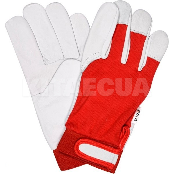 Рукавички робочі шкіряні біло-червоні 9" YATO (YT-746419)