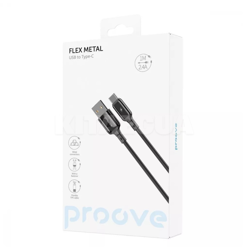 кабель USB Type-C 2.4A 1м Flex Metal чорний PROOVE (505030001) - 3