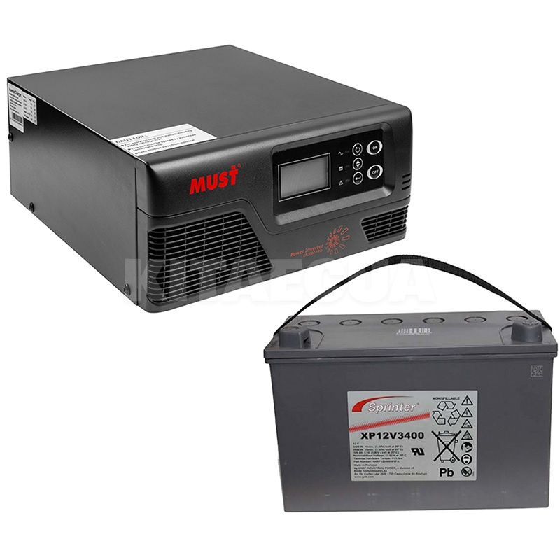 Инвертор 12-220В 300Вт Must + аккумулятор Sprinter AGM 105Ah 12V PowerPlant (EP20-0312K1)