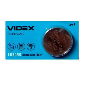Батарейка літієва 3.0 в CR2450 BLISTER CARD 1шт. VIDEX