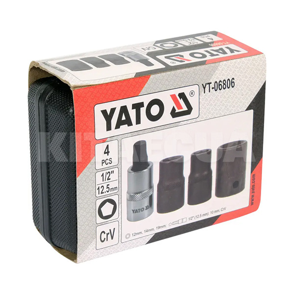 Набір 5-гранних головок CrV 1/2" 4шт. YATO (YT-06806) - 3