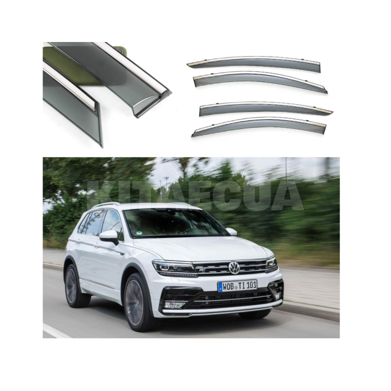 Дефлекторы окон (ветровики) из нержавеющей стали 3D на Volkswagen Tiguan (2017-н.в) 4 шт. FLY (BVWTG1723-W/S)