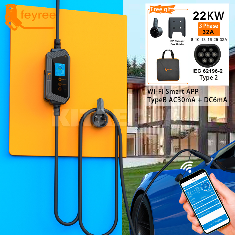 Зарядка для электромобиля 22 кВт 32A 3-фазы Type 2 (европейское авто) Hero Wi-Fi FEYREE на HYUNDAI Kona Electric (FY22-32-3PH-TP2-H8) - 2