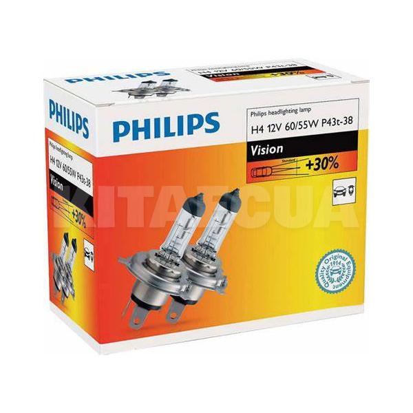 Галогенні лампи H4 60/55W 12V Vision +30% комплект PHILIPS (12342 PR C2) - 2