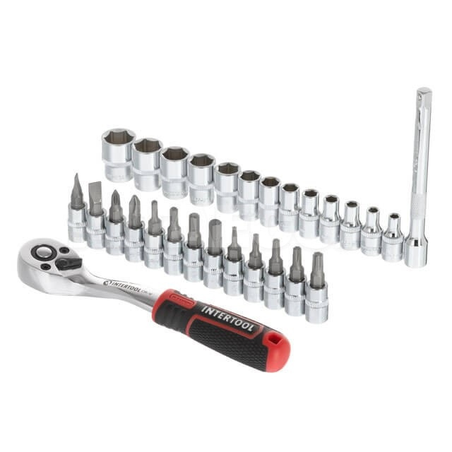 Набір головок 6-гранних 1/4" з подовжувачем та тріскачкою STORM Intertool (ET-8018-Intertool) - 2