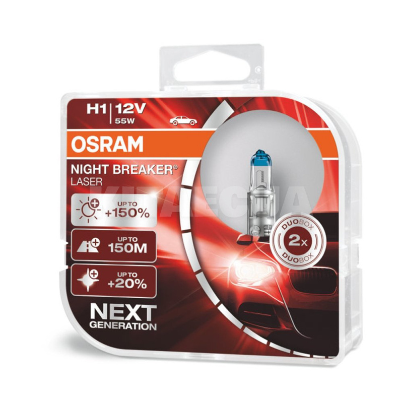 Галогенные лампы H1 55W 12V Night Breaker +150% комплект Osram (OS 64150NL-HCB)