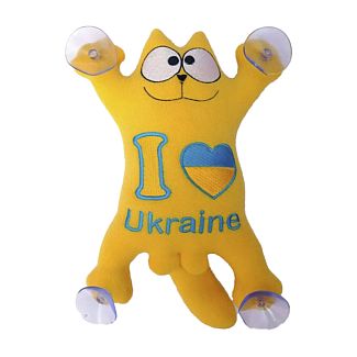 Игрушка для автомобиля желтая на присосках Кот Саймон "I love Ukraine" 
