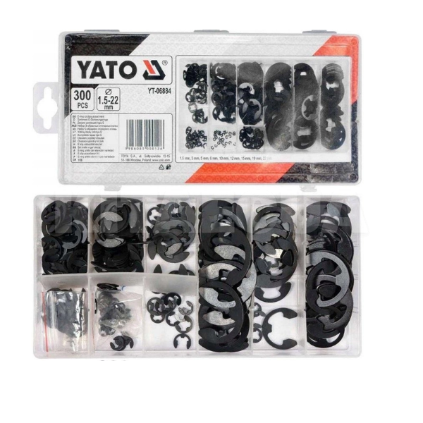 Набор стопорных колец E-образных 300 шт YATO (YT-06884)