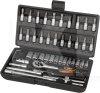 Набір насадок торцевих CrV з тріскачкою 1/4", 46 шт. в кейсі MIOL (58-160)