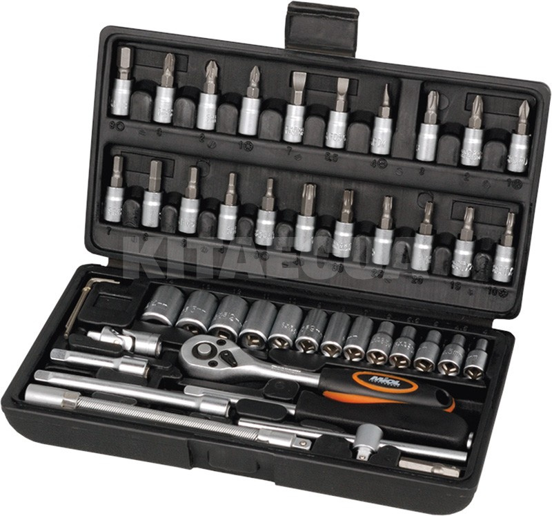 Набір насадок торцевих CrV з тріскачкою 1/4", 46 шт. в кейсі MIOL (58-160)