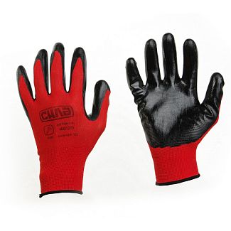 Перчатки рабочие нитриловые красно-черные 10" СИЛА