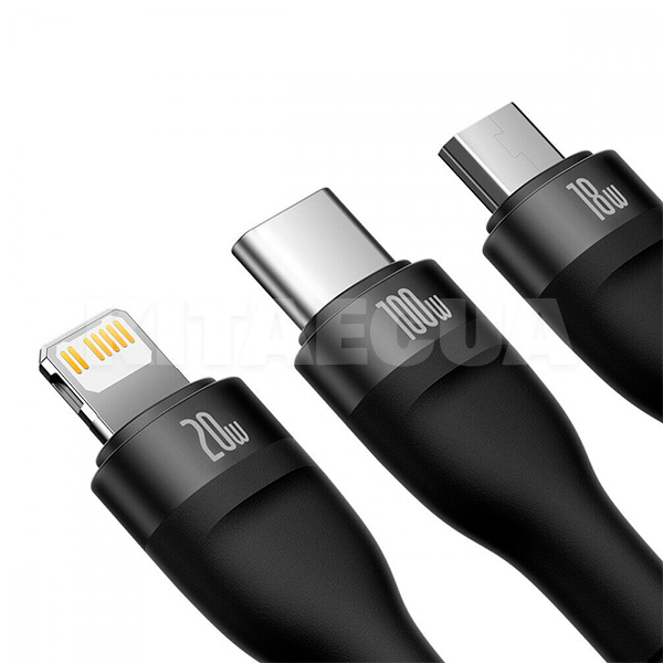 Кабель 3в1 USB - Lightning/microUSB/Type-C 100W 1.2м чорний BASEUS (CASS030001) - 3