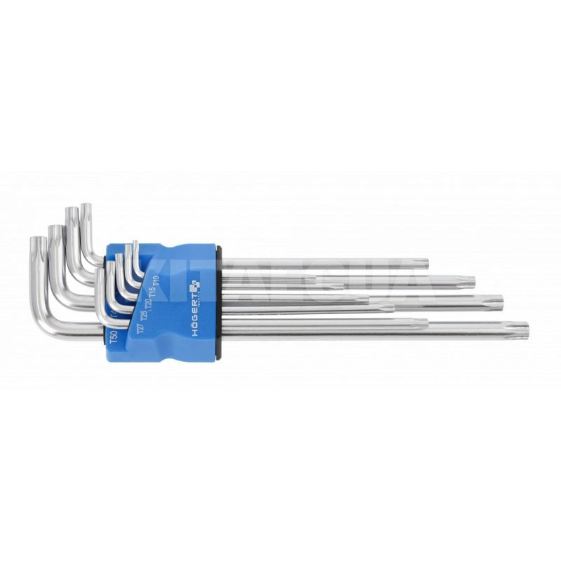 Набор ключей TORX Г-образных длинных S2 9 предметов HOGERT (HT1W830)