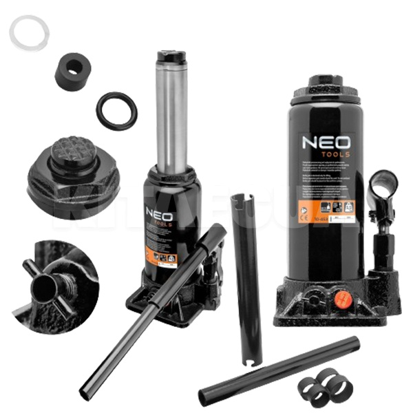 Домкрат гидравлический бутылочный до 8т (230мм-456мм) NEO Tools (10-453) - 2