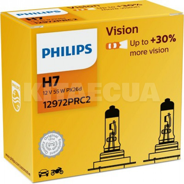 Галогенные лампы H7 55W 12V Vision +30% комплект PHILIPS (12972 PR C2) - 2