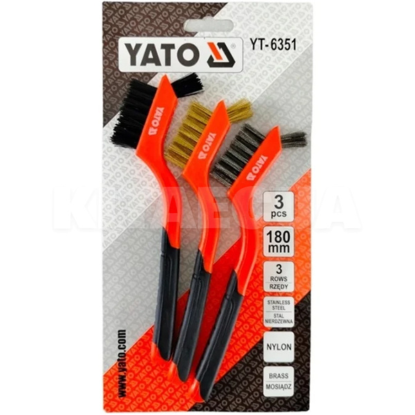 Щетки по металлу 3-рядные сталь-латунь-нейлон с пластиковой ручкой 3шт. YATO (YT-6351) - 2