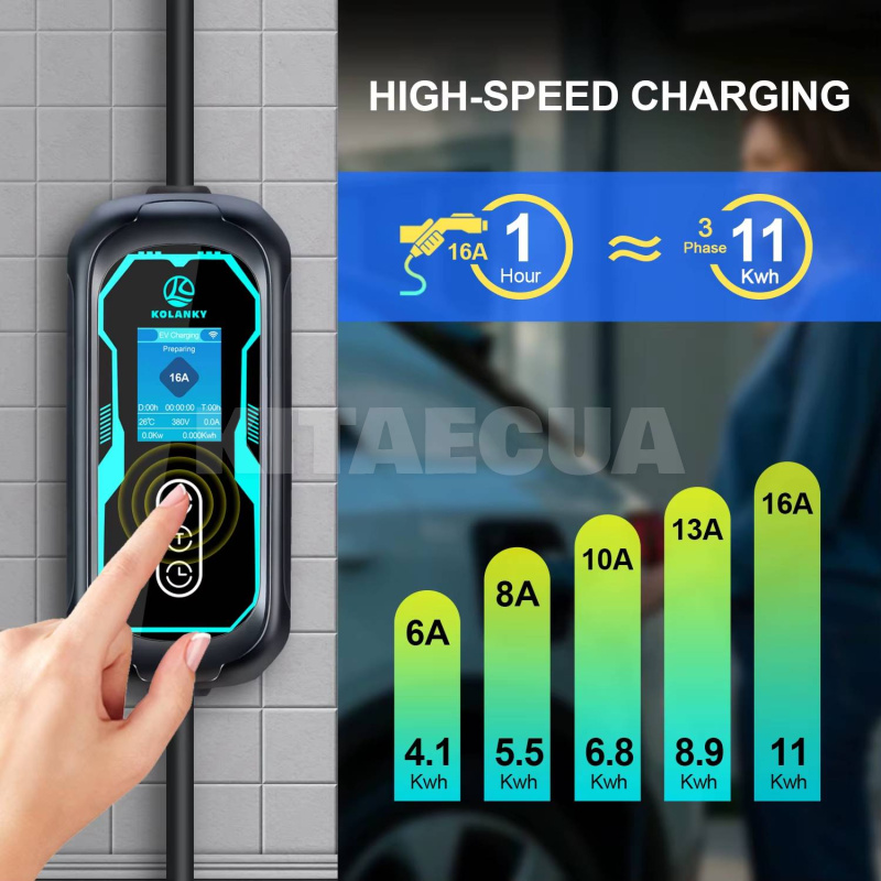 Зарядка для электромобиля 11 кВт 16A 3-фазы Type 2 (европейское авто) Wi-Fi KOLANKY (KO11-16-3PH-TP2-APP) - 6