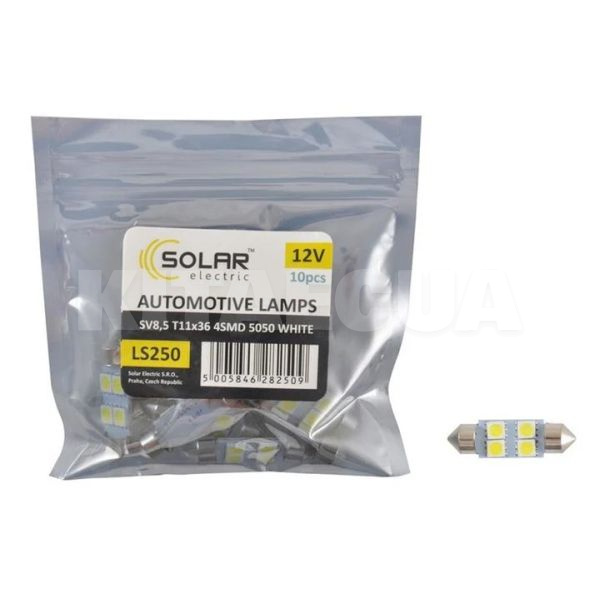 LED лампа для авто SV8.5 12V 36 мм (комплект) 10шт. Solar (LS250_P)