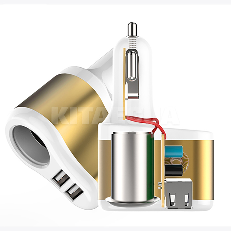 Автомобильное зарядное устройство 2 USB 2.1A + разветвитель Gold/White CC-303 XoKo (CC-303-GDWH-XoKo) - 10