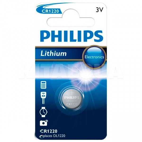 Батарейка дисковая CR 1220 3.0В литиевая Lithium Button Cell PHILIPS (CR1220/00B) - 2