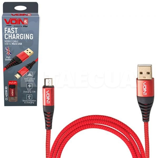Кабель USB - microUSB 3А CC-4201M красный VOIN (CC-4201M RD)