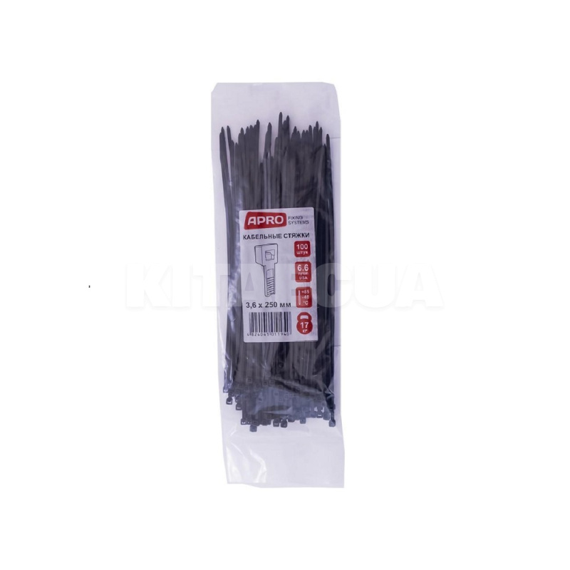 Стяжки черные пластиковые 3.6 х 250 мм 100 шт. APRO (32887)