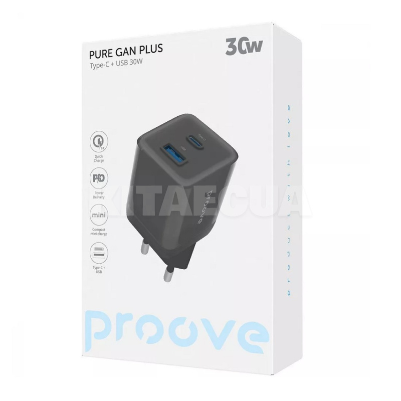 Зарядное устройство 30W Type-C+USB Pure GaN Plus черное PROOVE (600710001) - 2