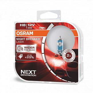 Галогенні лампи H8 35W 12V Night Breaker Laser +20% Комплект Osram