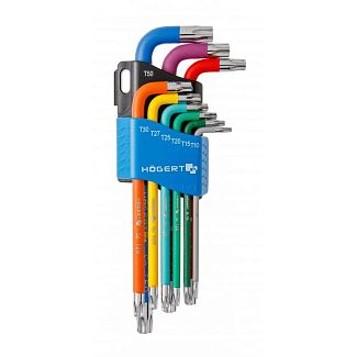 Набор ключей TORX Г-образных удлиненных с цветной маркировкой Т10-Т50 9 предметов HOGERT