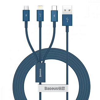 Кабель USB - microUSB/Lightning/Type-C 3.5A Superior Series 3-in-1 1.5м синий BASEUS