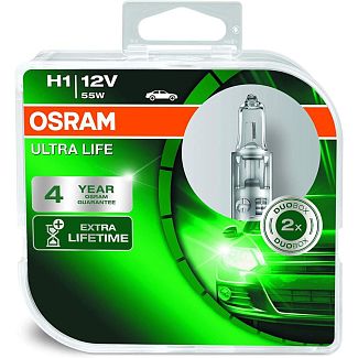 Галогенні лампи H1 55W 12V Ultra Life комплект Osram
