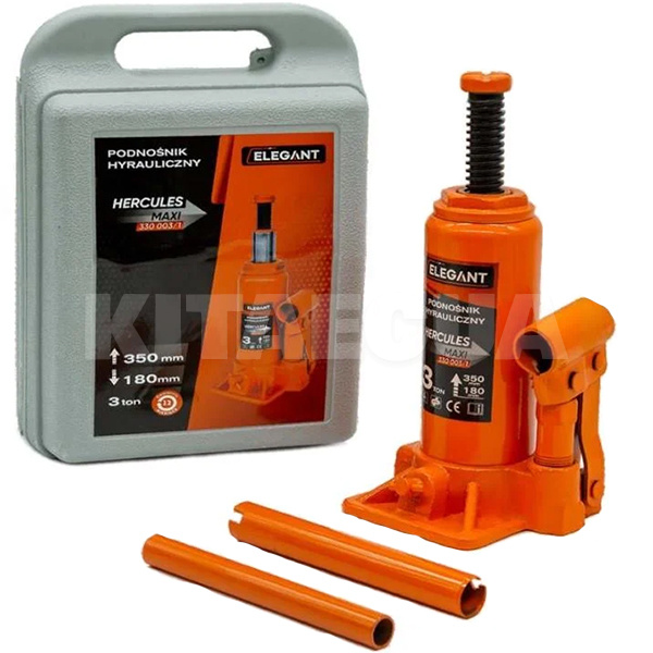 Домкрат гидравлический бутылочный до 3т (180мм-350мм) пластиковый кейс EL 330 003/1 ELEGANT (107553)