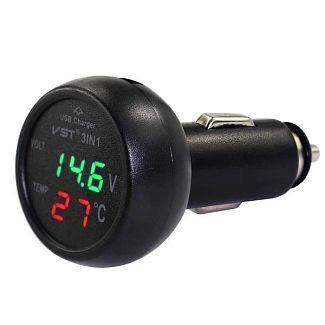 Вольтметр в прикуриватель + термометр + 1 USB VST