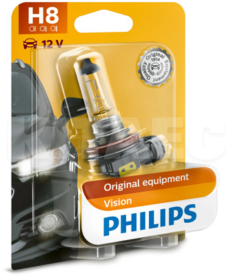 Галогенова лампа H8 12V 35W WhiteVision +60% "блістер" PHILIPS (PS 12360 B1)