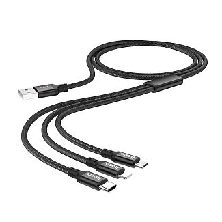 Кабель USB - Type-C/Lightning/microUSB 2A X14 1м черный HOCO
