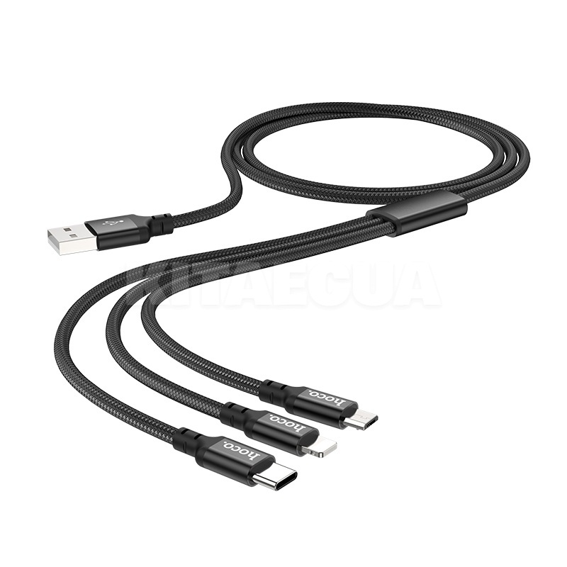 Кабель USB Type-C/Lightning/microUSB 2A X14 1м чорний HOCO (6931474719157)