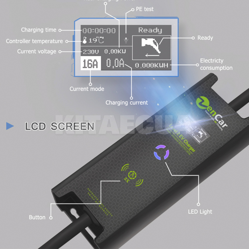 Зарядка для електромобіля Type 2 11 кВт 16А 3-фази Model C ZENCAR (MC11TYPE2) - 3